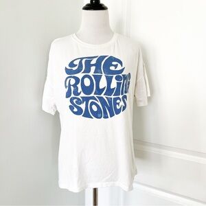 American Eagle Outfitters White Tee with Blue 'The Rolling Stones' Graphic